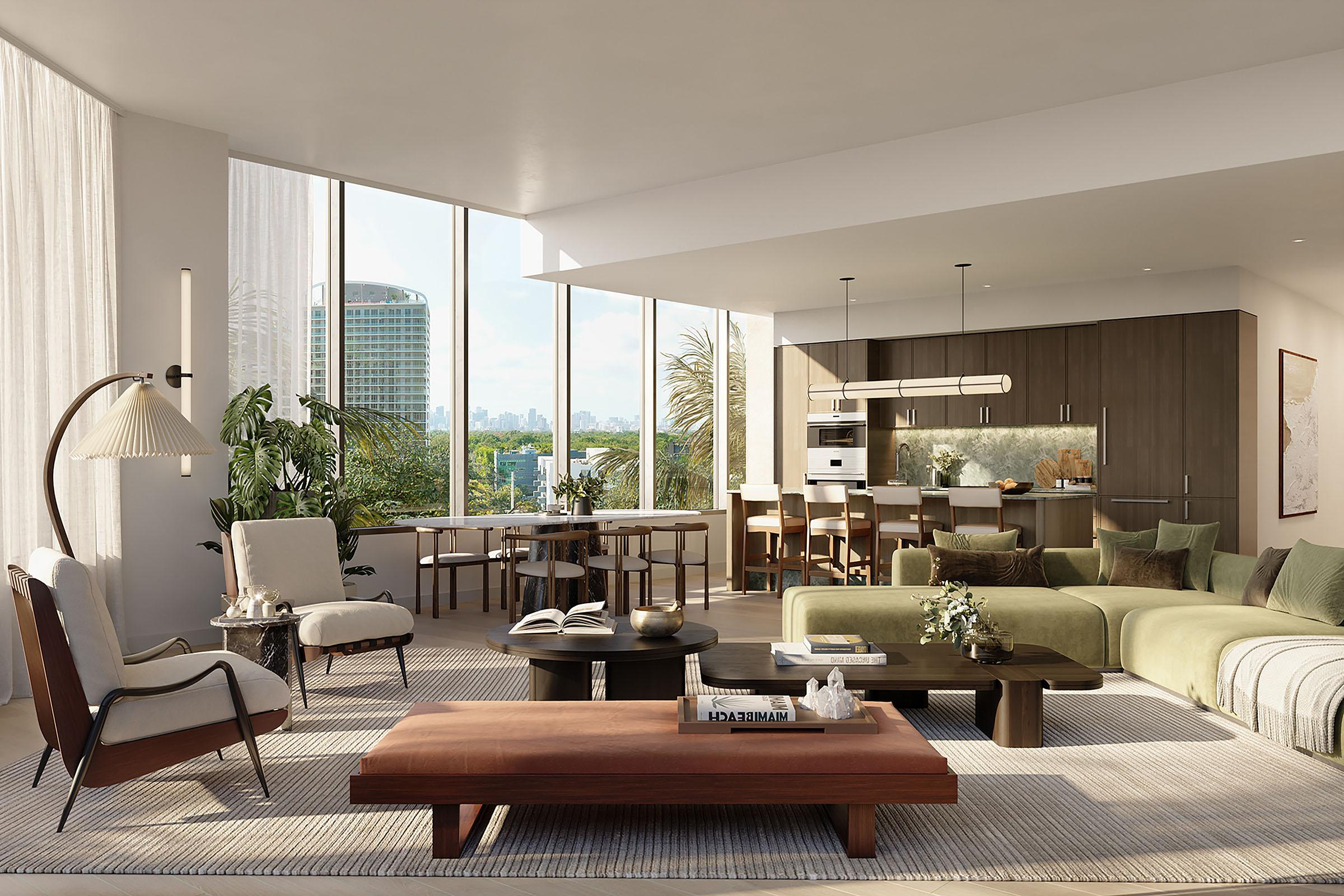 Rendering of THE WELL Coconut Grove Residence 401 Living Room Fl