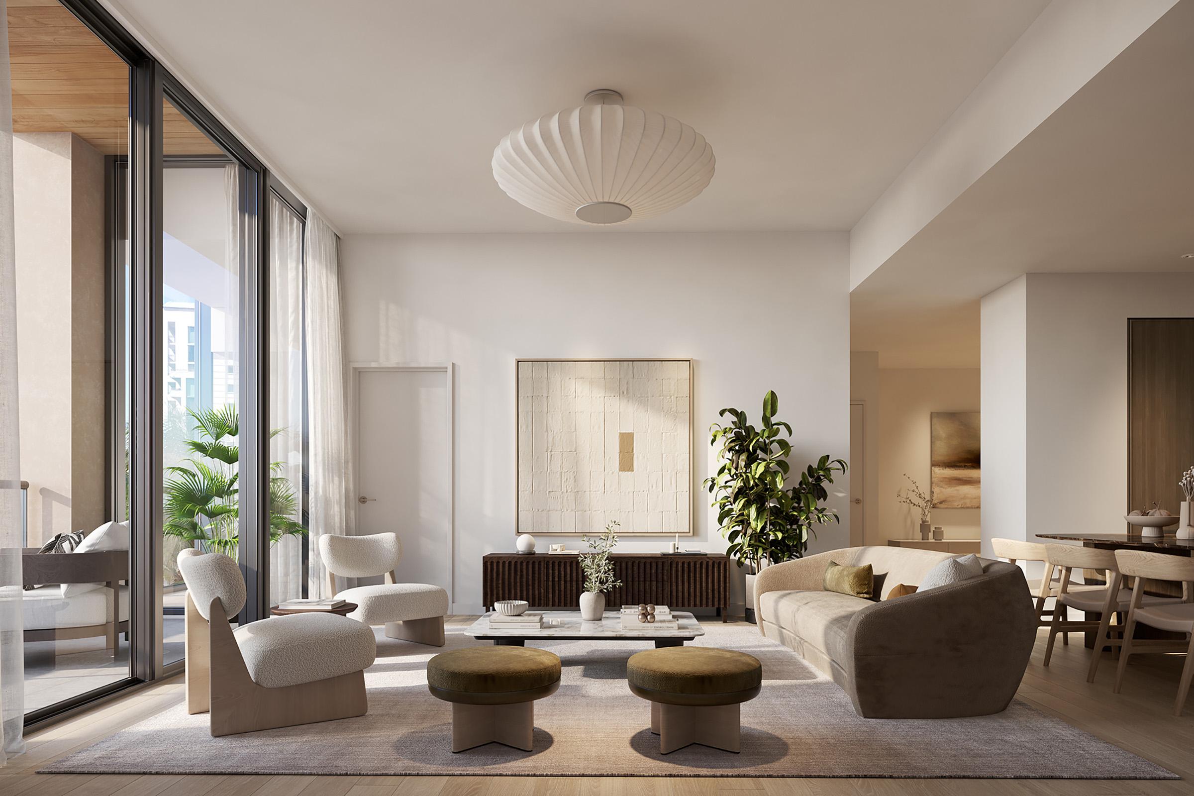 Rendering of THE WELL Coconut Grove Residence 414 Living Room Fl